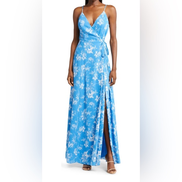 WAYF Angelina Floral Wrap Gown in Ocean Toile (Size M) - Picture 3 of 6